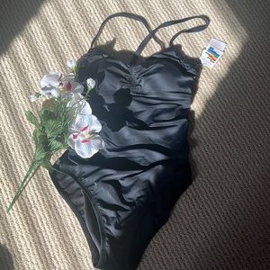 Black luxurious runched swimsuit